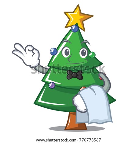 Waiter Christmas tree character cartoon