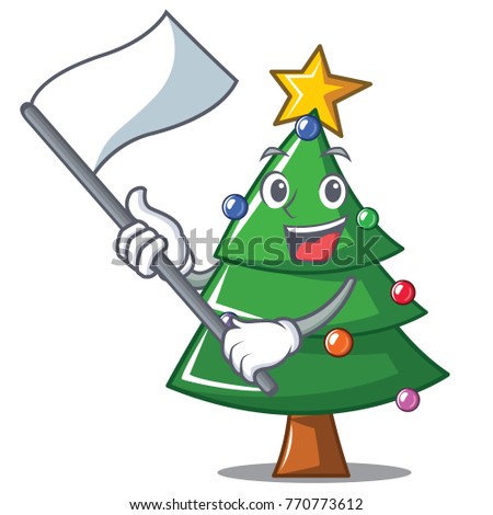 With flag Christmas tree character cartoon