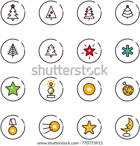 line vector icon set - christmas tree vector, star, ambulance, award, medal, moon flag, first satellite, starfish, lamp