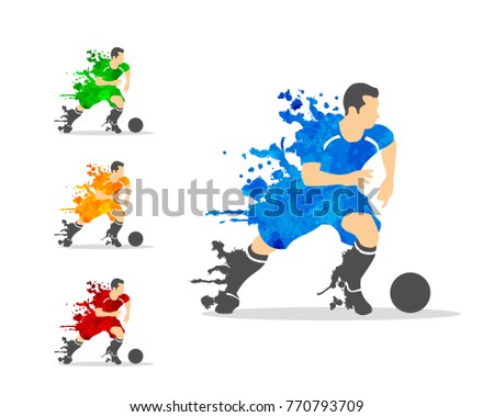 vector illustration of soccer or football player in an action with splash splat and watercolor