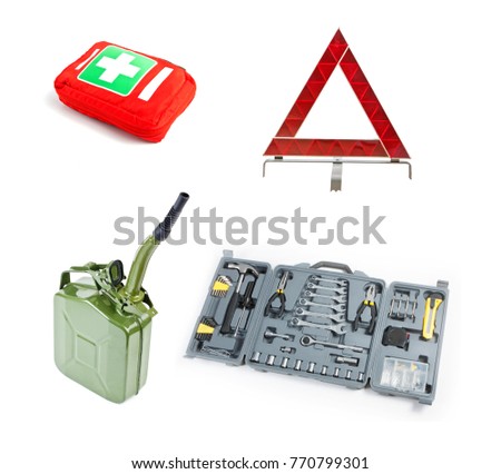 Emergency kit for car isolated on white background