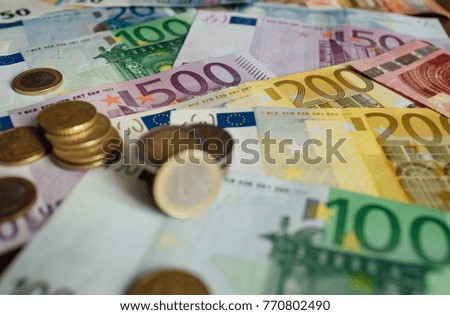 Euro coins. Euro money. Euro currency.Coins stacked on each other in different positions. Money concept.