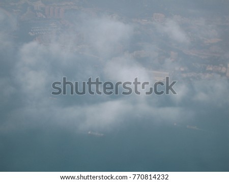 Sky view of Hong Kong Country, picture taken from air plane mirror, Hong Kong.