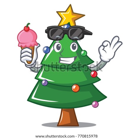 With ice cream Christmas tree character cartoon