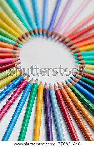 Color pencils isolated on white background. Tip Close up