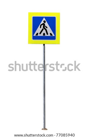 Belorussian crosswalk traffic sign with bright reflecting material border  from Belarus isolated over white