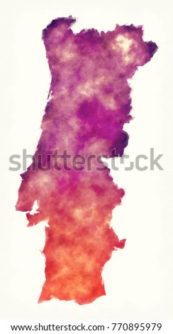 Portugal watercolor map in front of a white background