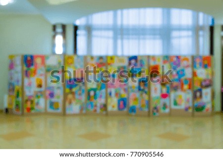 Competition of children's drawings. Exhibition of children's art. Unfocused image