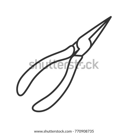 Pointed pliers linear icon. Thin line illustration. Contour symbol. Raster isolated outline drawing
