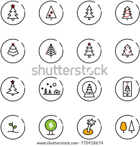 line vector icon set - christmas tree vector, landscape, snowball, mobile, sproute, money, palm, forest