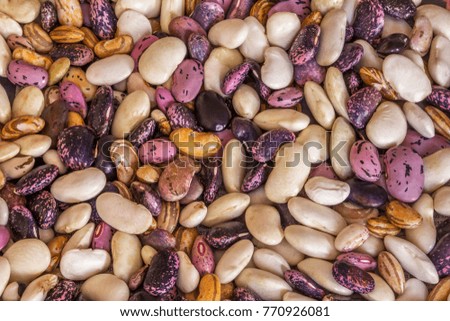 Beautiful mixed colorful beans as background. Raw colorful bean texture. Food photo