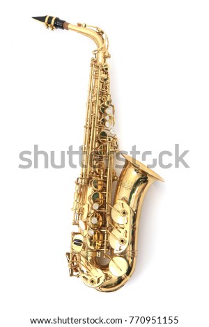 shiny saxophone isolated on the white background Royalty-Free Stock Photo #770951155