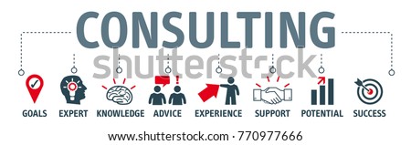 Banner consulting concept. Text and icons. Vector illustration Royalty-Free Stock Photo #770977666