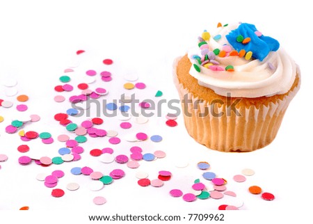 Brightly Decorated Party Cupcake On A Confetti Background