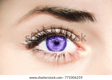 Ultra Violet eye. Concept of demonstrating color of the year 2018 Macro.
