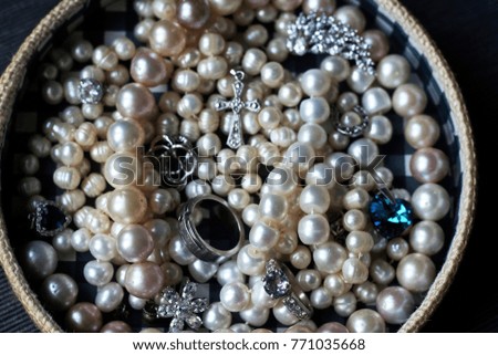 My box of jewelry - strings of pearls, diamonds and sapphires