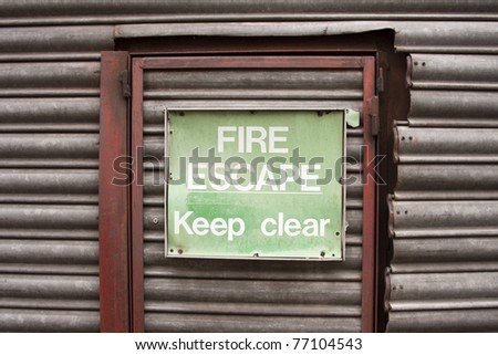 Fire escape door and sign