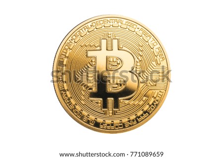 physical bitcoin isolated on white background