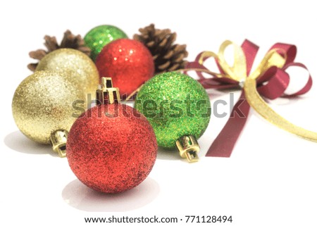Red Gold and Green Christmas ball isolated on white background