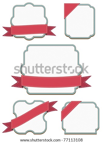blue ornate frames with red stitched ribbons isolated on white