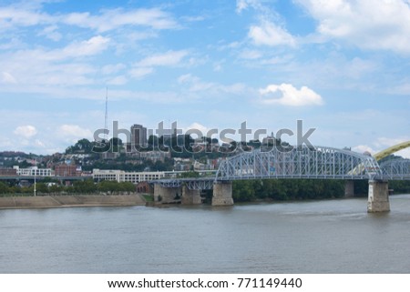 Skyline of Cincinnati, Ohio from General James Taylor park in New Port Kentucky over the Ohio River