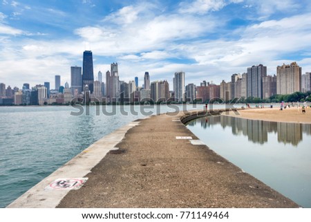 Skyline of Chicago, Illinois from North Avenue Beach on Lake Michigan