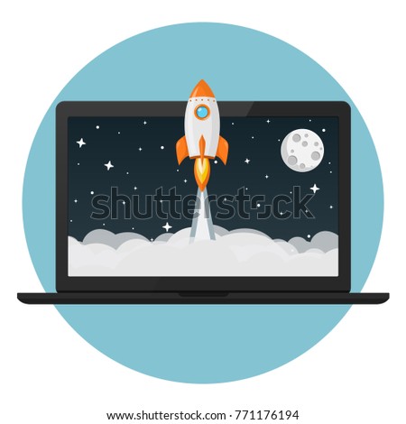 rocket launch from laptop flat design icon