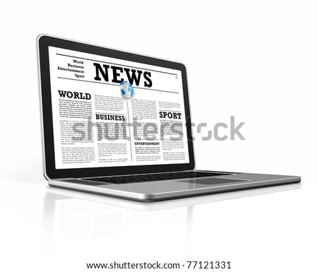 News on a laptop computer isolated on white with clipping path