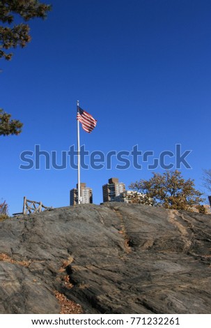 American Flag on sunny December day at Fort Clinton New York City Central Park.