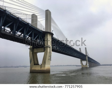 Combined highway and railway bridge over the Yangtse River in Anhui province, China Royalty-Free Stock Photo #771257905