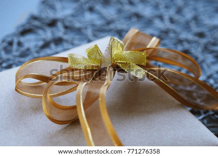 Gift wrapped box closeup texture blur background