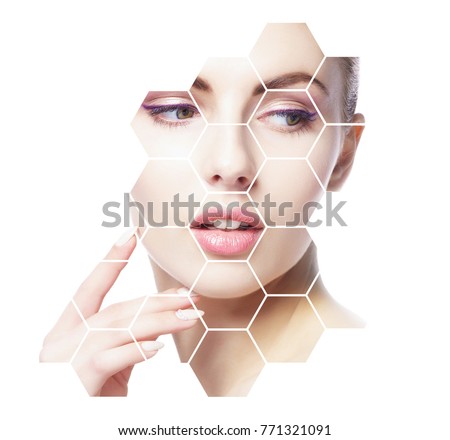 Portrait of young, healthy and beautiful girl. Plastic surgery, skin lifting, spa, cosmetics and medicine concept Royalty-Free Stock Photo #771321091