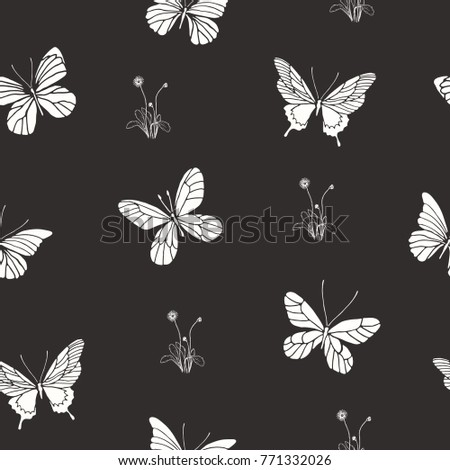 Silhouette vector seamless pattern. Nature print. Paper and fabric design element.