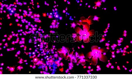 Abstract blurred of pink led light sakura artificial flower on tree at night garden for background,decorate for celebration of holiday christmas and happy new year.flim night grain background style.