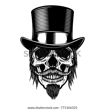 Zombie skull in vintage hat. Design element for poster, emblem, sign, t shirt.