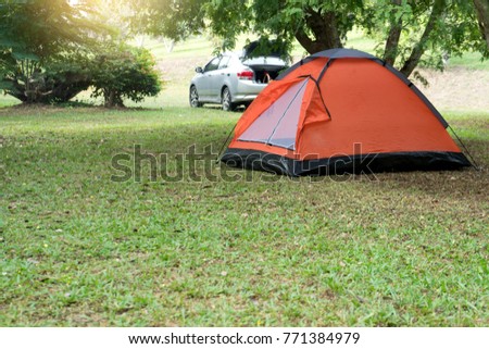 tent in the forest near the car, the place to camping can drive our vehicle to, 
