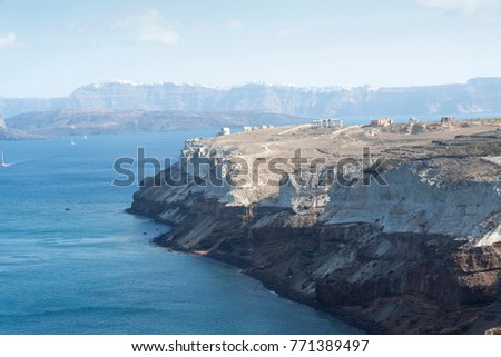 Stunning landscape with views of the island of Santorini, Greece in a summer day.