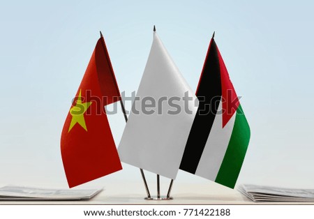 Flags of Vietnam and Jordan with a white flag in the middle