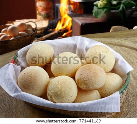 Brazilian cheese bread (pao de queijo), a typical specialty made of cheese, cassava starch, milk, eggs and oil, mixed all together and baked forms a delicious crusty shell with soft springy center