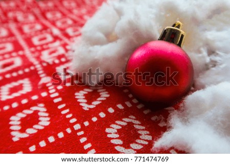 Christmas card. red ball and snow