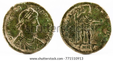Ancient Roman copper coin of Emperor Arcadius.