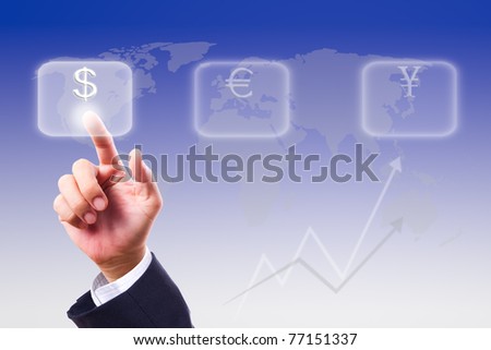 business man hand press dollar sign button