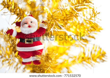 Santa, Christmas tree, golden color, white background, picture for Christmas background