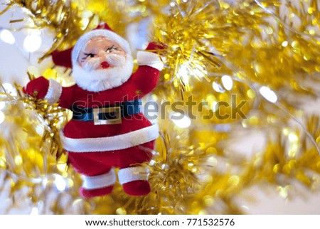 Santa, Christmas tree, golden color, white background, picture for Christmas background