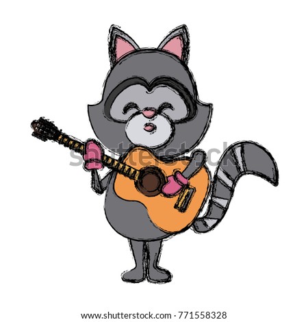 Cute raccoon playing guitar