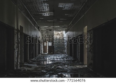 Detroit Abandoned Urban Exploration Hallway Royalty-Free Stock Photo #771564076