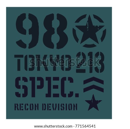 Tokyo military plate, realistic looking military typography for t-shirt, poster, print.