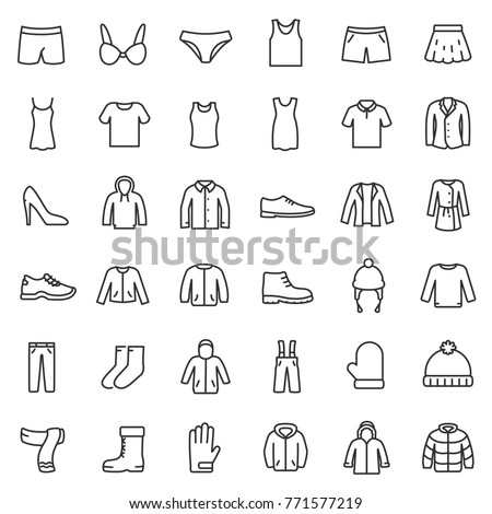 men's and women's clothing for different seasons, icons set. Line with Editable stroke Royalty-Free Stock Photo #771577219