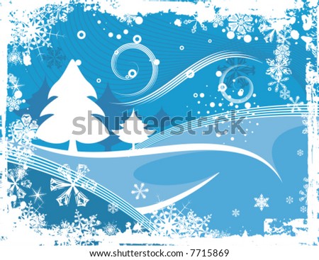 Abstract winter grunge background with pine trees, vector illustration series.