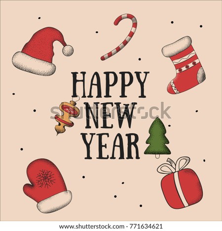 New Year Christmas winter holidays cute sign with pattern